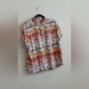Denim and Co button down camp shirt. Short sleeved with beach print.